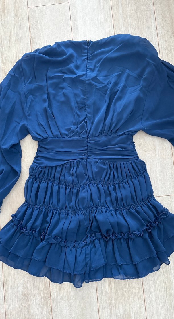 Uzun Kollu Lacivert Mini Elbise - Görsel 4