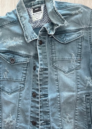 Düğmeli Gri Mavi Kot Ceket, Rahat Kesim - Görsel 3