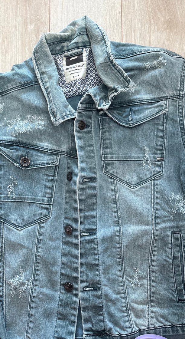 Düğmeli Gri Mavi Kot Ceket, Rahat Kesim - Görsel 3