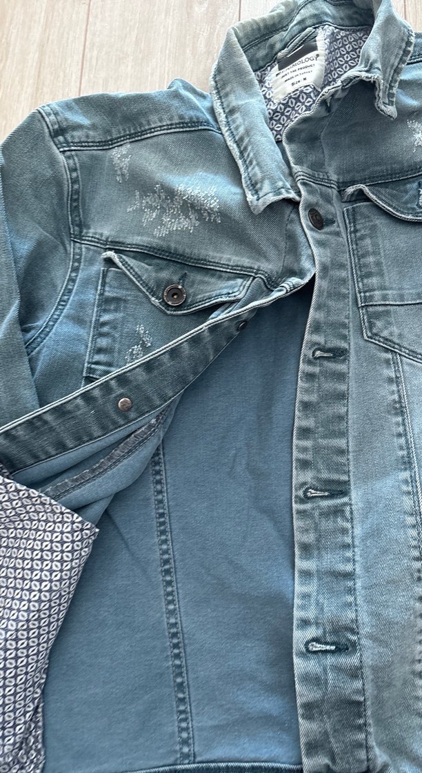 Düğmeli Gri Mavi Kot Ceket, Rahat Kesim - Görsel 4