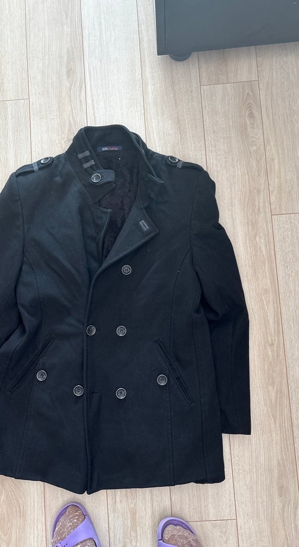 Erkek Siyah Düğmeli Midi Kaban - Görsel 2