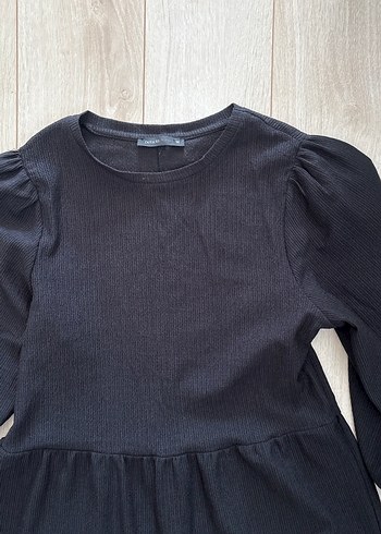 Uzun Kollu Siyah Fırfırlı Kadın Elbise - Görsel 2