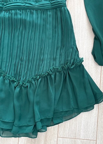 Yeşil Pilili Uzun Kollu Mini Elbise özel dikim - Görsel 2