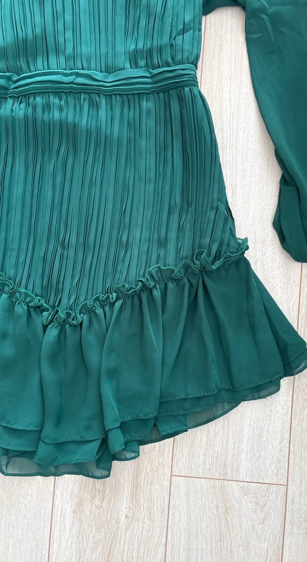 Yeşil Pilili Uzun Kollu Mini Elbise özel dikim - Görsel 2