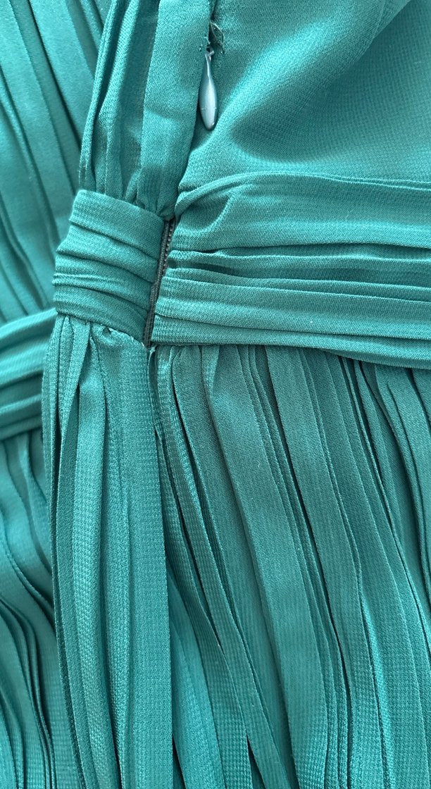 Yeşil Pilili Uzun Kollu Mini Elbise özel dikim - Görsel 3