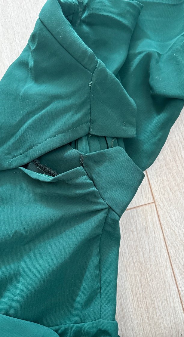 Yeşil Pilili Uzun Kollu Mini Elbise özel dikim - Görsel 4