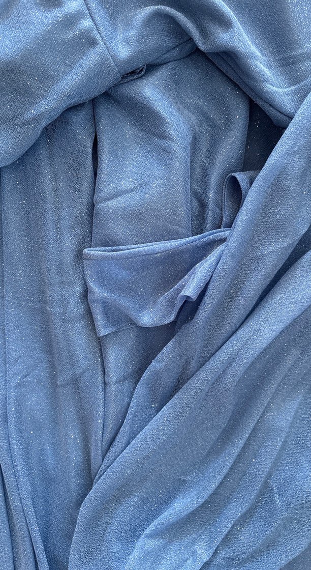 Bohem V Yaka Uzun Kollu Mavi Elbise - Görsel 5