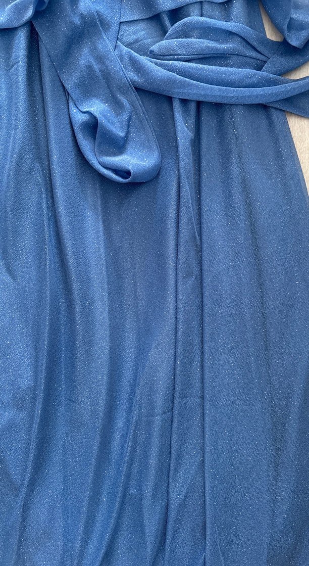 Bohem V Yaka Uzun Kollu Mavi Elbise - Görsel 2