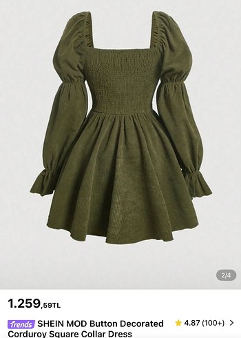 Shein haki kadife elbise - Görsel 2