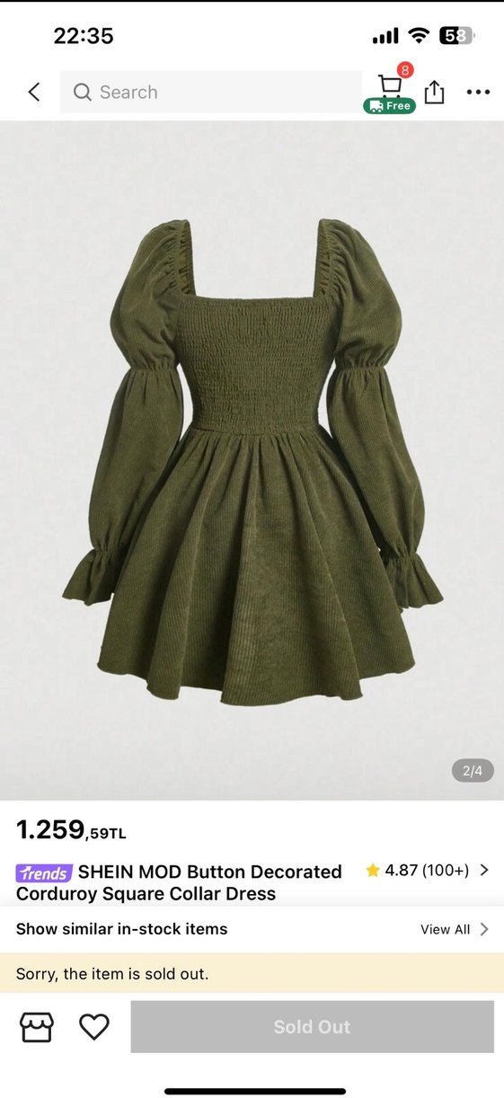 Shein haki kadife elbise - Görsel 2