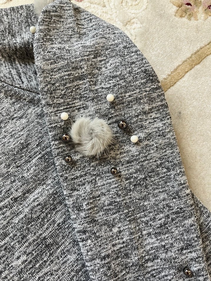 Gri Kız Kazak İnci Detaylı - Görsel 2