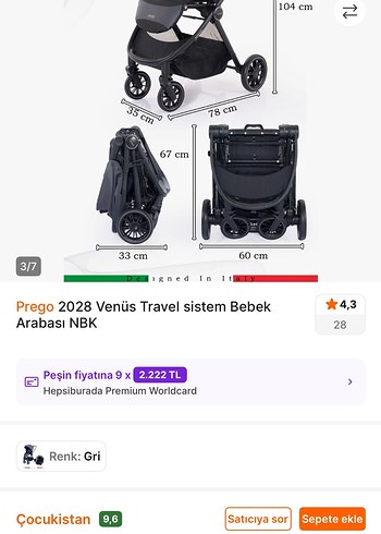 Prego 2028 Venüs Travel Sistem Bebek Arabası Siyah - Görsel 2