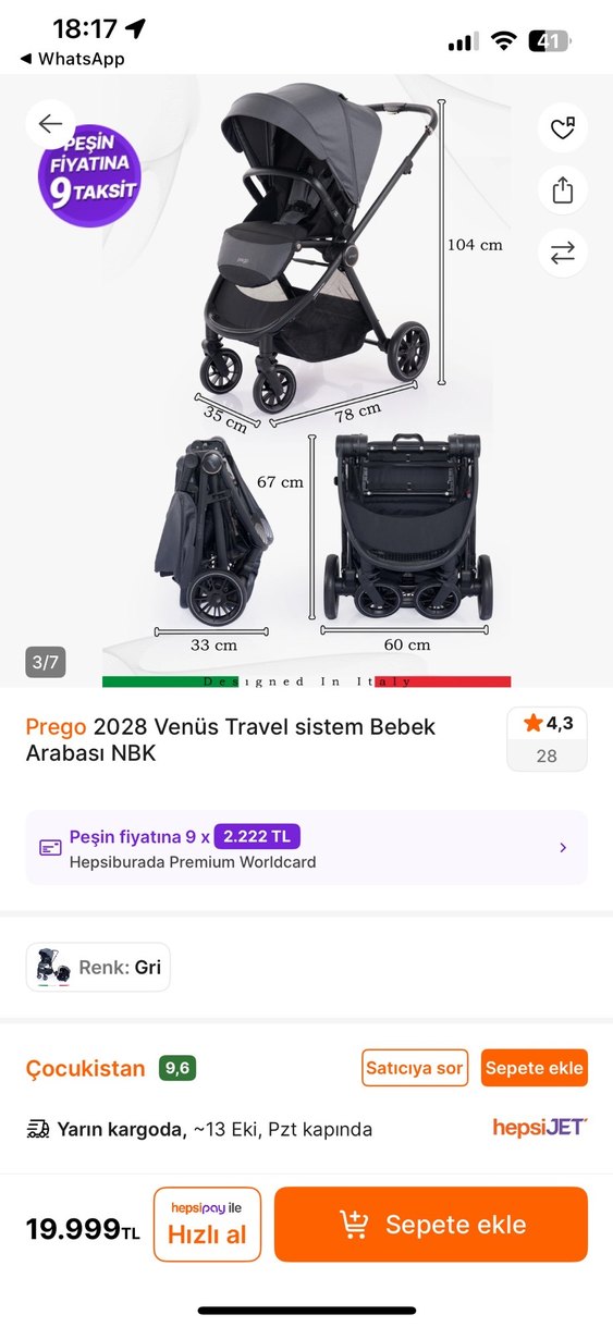 Prego 2028 Venüs Travel Sistem Bebek Arabası Siyah - Görsel 2