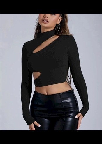 m Beden siyah Renk Siyah Deri Kemerli Crop Top