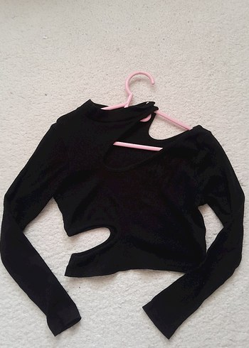 Addax Siyah Deri Kemerli Crop Top