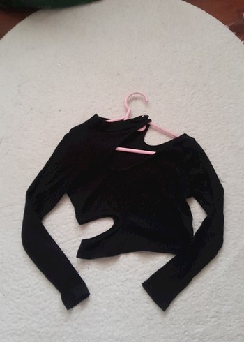 m Beden Siyah Deri Kemerli Crop Top