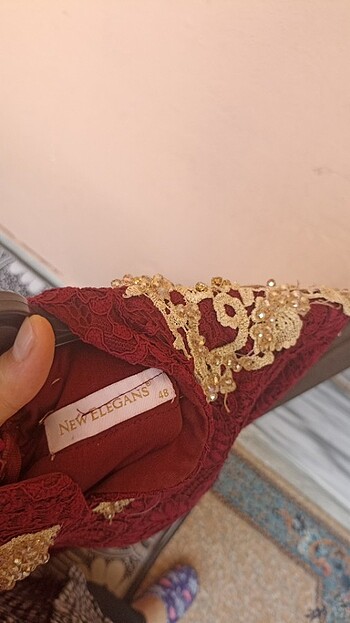48 Beden bordo Renk Abiye 