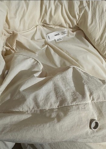 Pamuk Beyaz Düğmeli Midi Kadın Ceket - Görsel 4