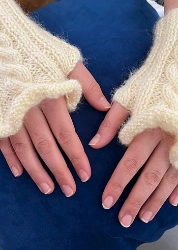 Beyaz Örgü Bohem Kadın Eldiveni - Görsel 2