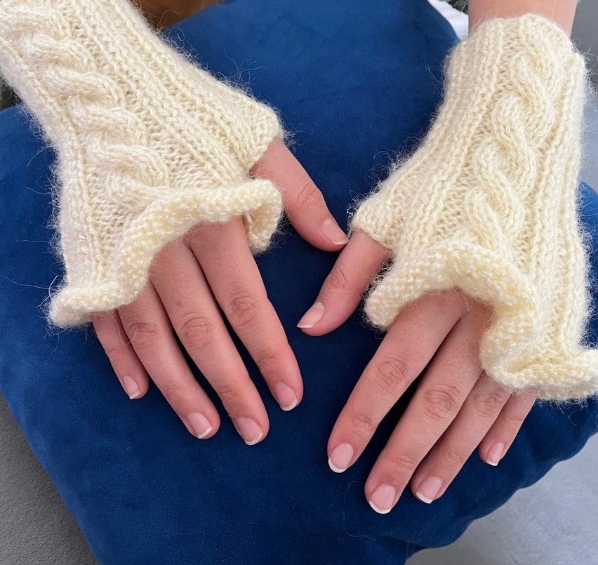Beyaz Örgü Bohem Kadın Eldiveni - Görsel 2