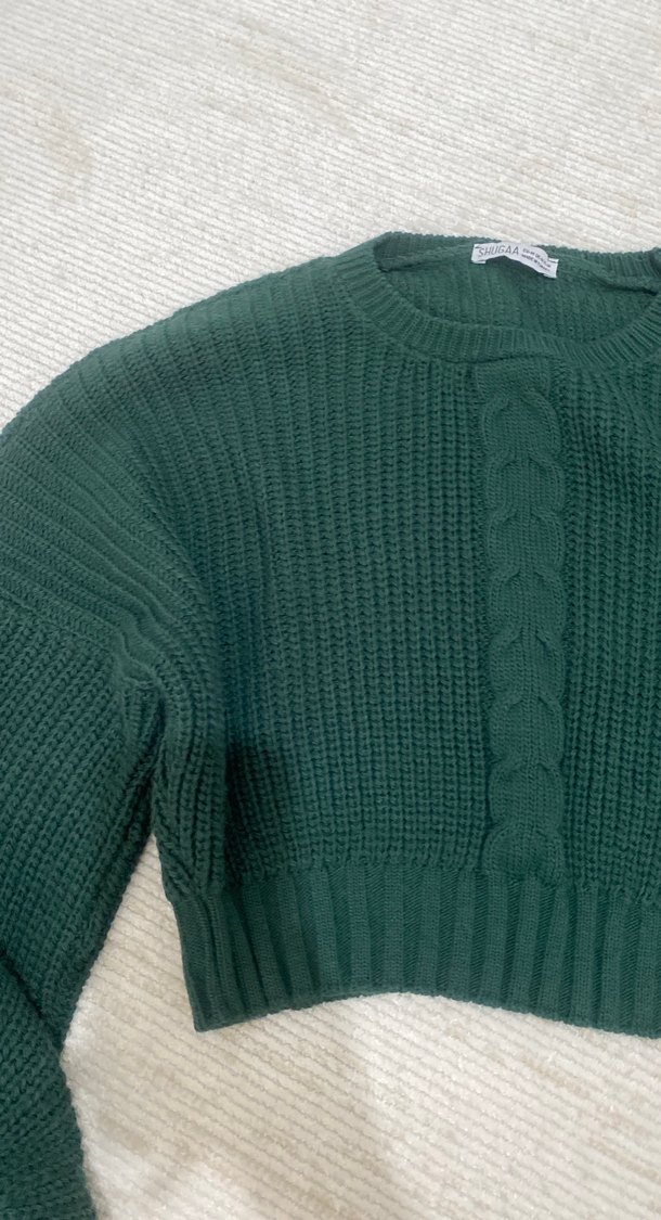 Kadın Koyu Yeşil Örgü Kazak - Görsel 3