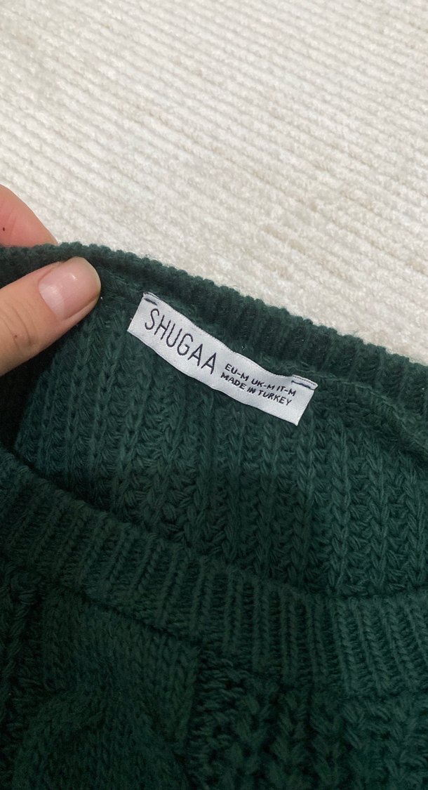 Kadın Koyu Yeşil Örgü Kazak - Görsel 4