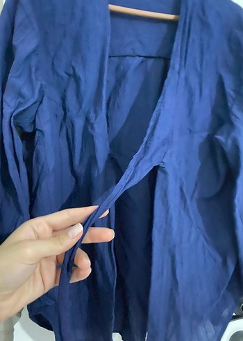 universal Beden mavi Renk Mavi Keten Salaş Kimono