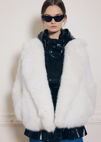 Beyaz Kürk Detaylı Midi Kadın Mont - Görsel 4