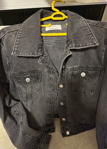 44 Beden Gri Düğmeli Kısa Kadın Denim Ceket