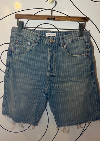 Zara Çizgili Kadın Mini Denim Şort - Görsel 2