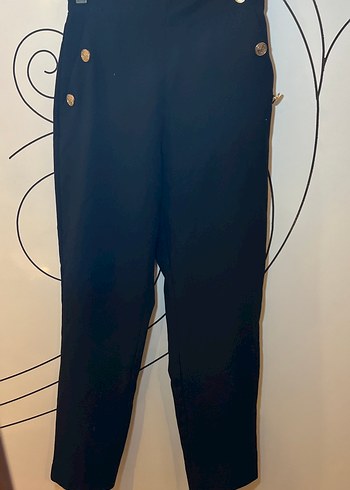 Düğmeli Siyah Kumaş Kadın Pantolon - Görsel 6