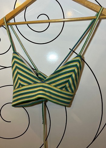 Yeşil Çizgili Örgü Halter Büstiyer - Görsel 2