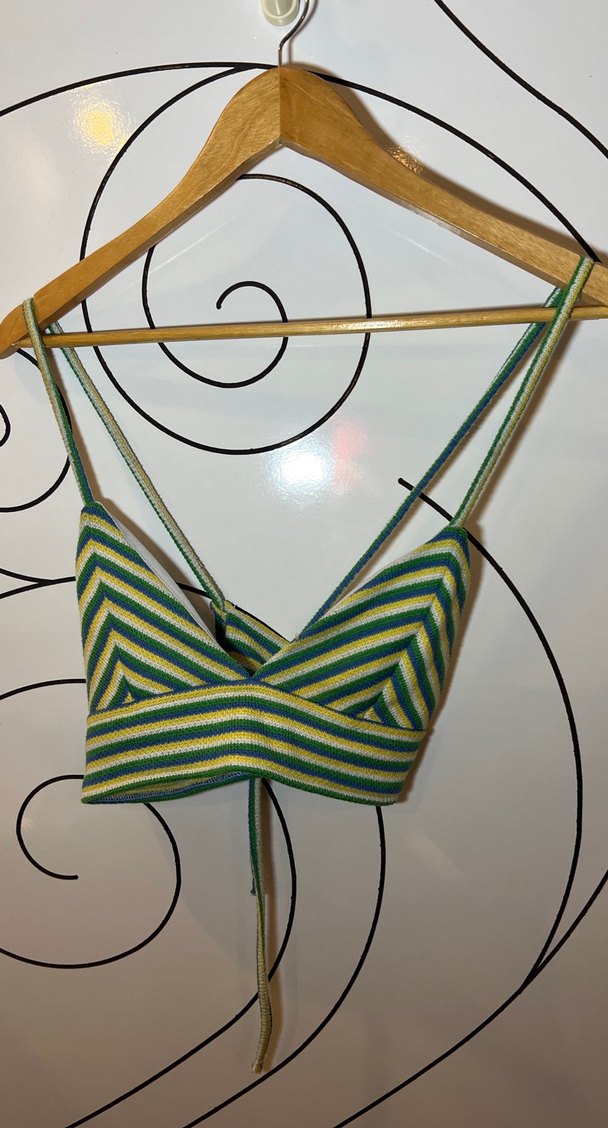 Yeşil Çizgili Örgü Halter Büstiyer - Görsel 3