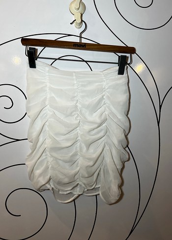 Beyaz Pileli Mini Etek Drapeli - Görsel 3