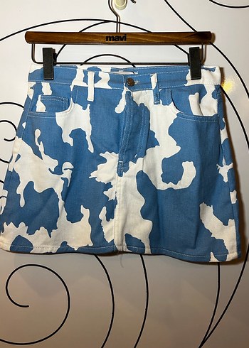 Kadın Mavi Tie-Dye Mini Kot Etek - Görsel 4