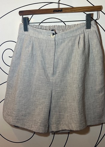 Gri Yüksek Bel Keten Mini Şort - Görsel 3