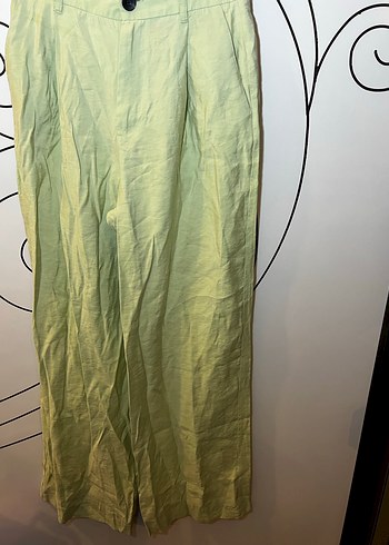 Kadın Haki Keten Pilili Bol Pantolon - Görsel 3