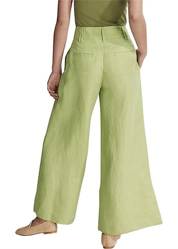 Kadın Haki Keten Pilili Bol Pantolon - Görsel 2