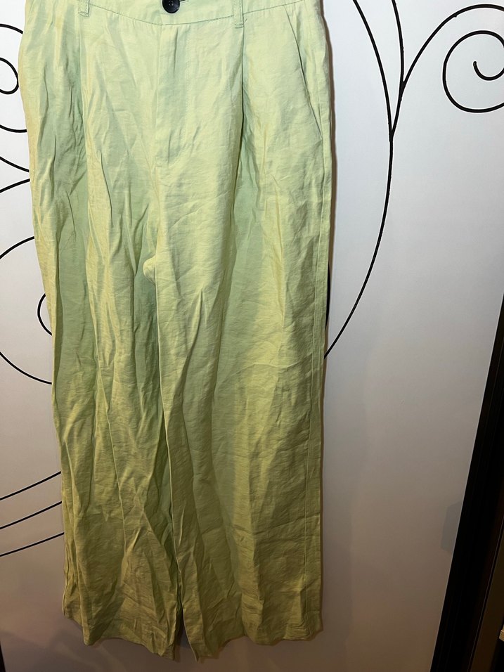 Kadın Haki Keten Pilili Bol Pantolon - Görsel 3