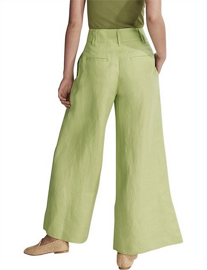 Kadın Haki Keten Pilili Bol Pantolon - Görsel 2