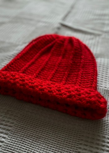 Kadın Kırmızı Örgü Bere - Görsel 6