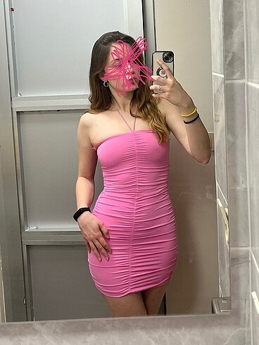 Zara pembe büzgülü elbise