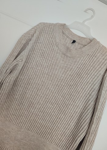 Bej Yüksek Yakalı Kadın Triko Elbise - Görsel 6