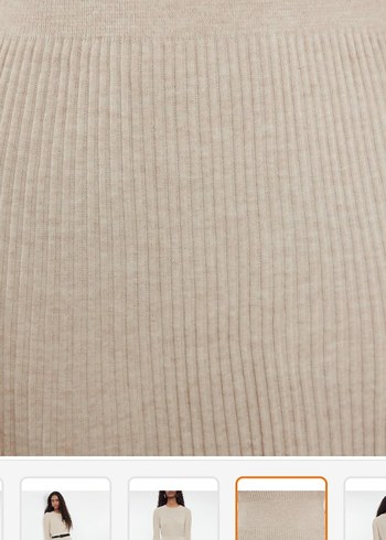 Bej Yüksek Yakalı Kadın Triko Elbise - Görsel 3