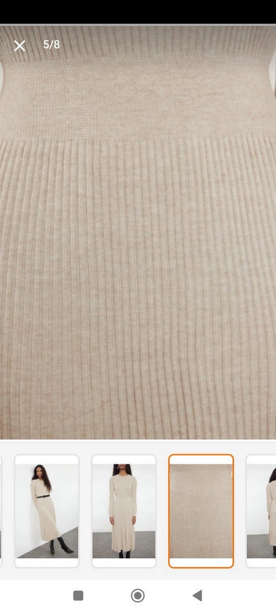 Bej Yüksek Yakalı Kadın Triko Elbise - Görsel 3