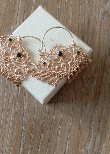 Pembe İşlemeli Boncuklu hınd Küpe - Görsel 3