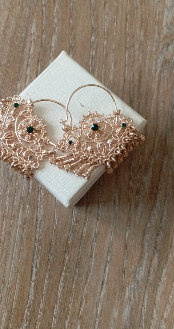 Pembe İşlemeli Boncuklu  hınd Küpe - Görsel 3