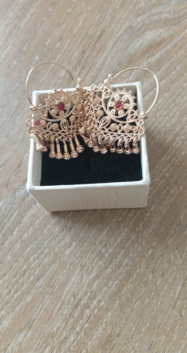 Pembe İşlemeli Boncuklu  hınd Küpe - Görsel 5