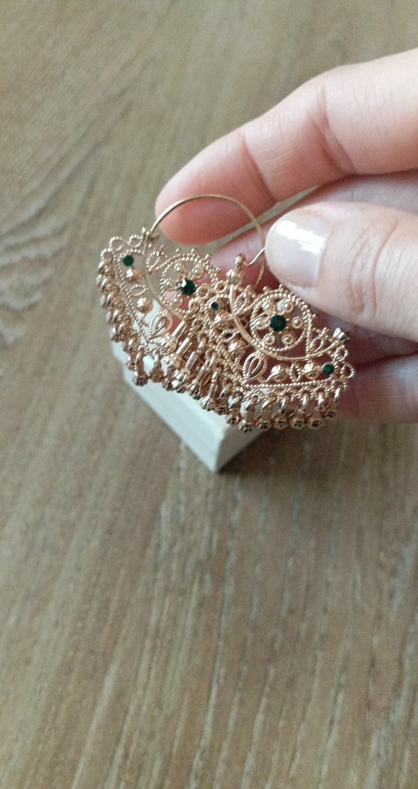 Pembe İşlemeli Boncuklu  hınd Küpe - Görsel 4