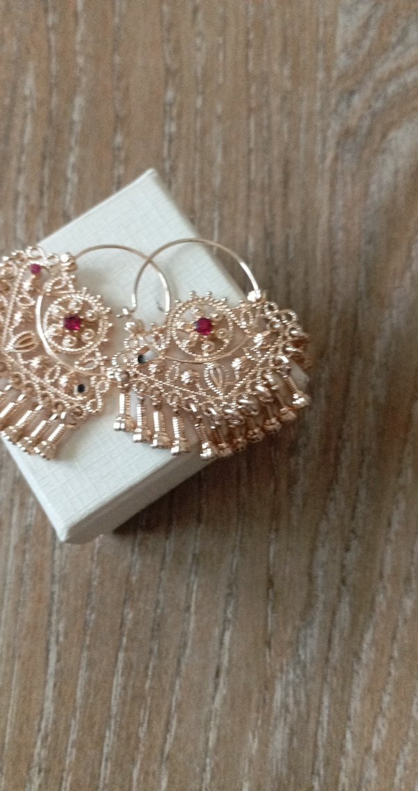 Pembe İşlemeli Boncuklu  hınd Küpe - Görsel 2